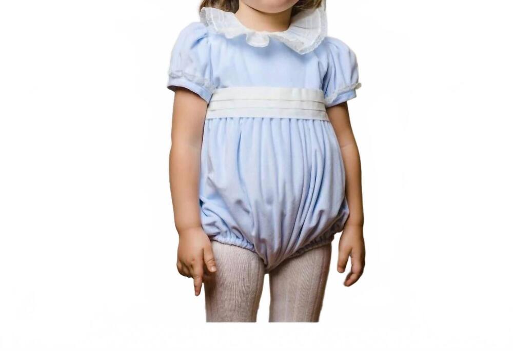 NEW SAL & PIMENTA girl's velvet bubble romper in light blue